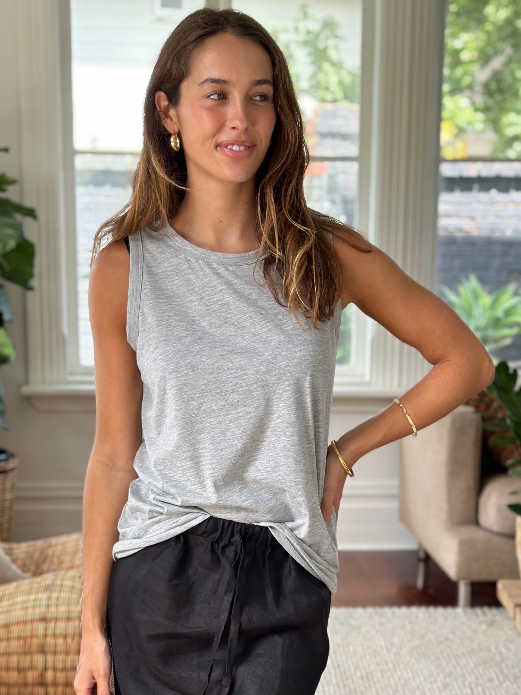 vera tank - grey marle cotton