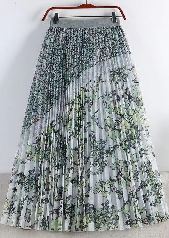 Light Purple Print Elastic Waist Tulle Skirts Spring