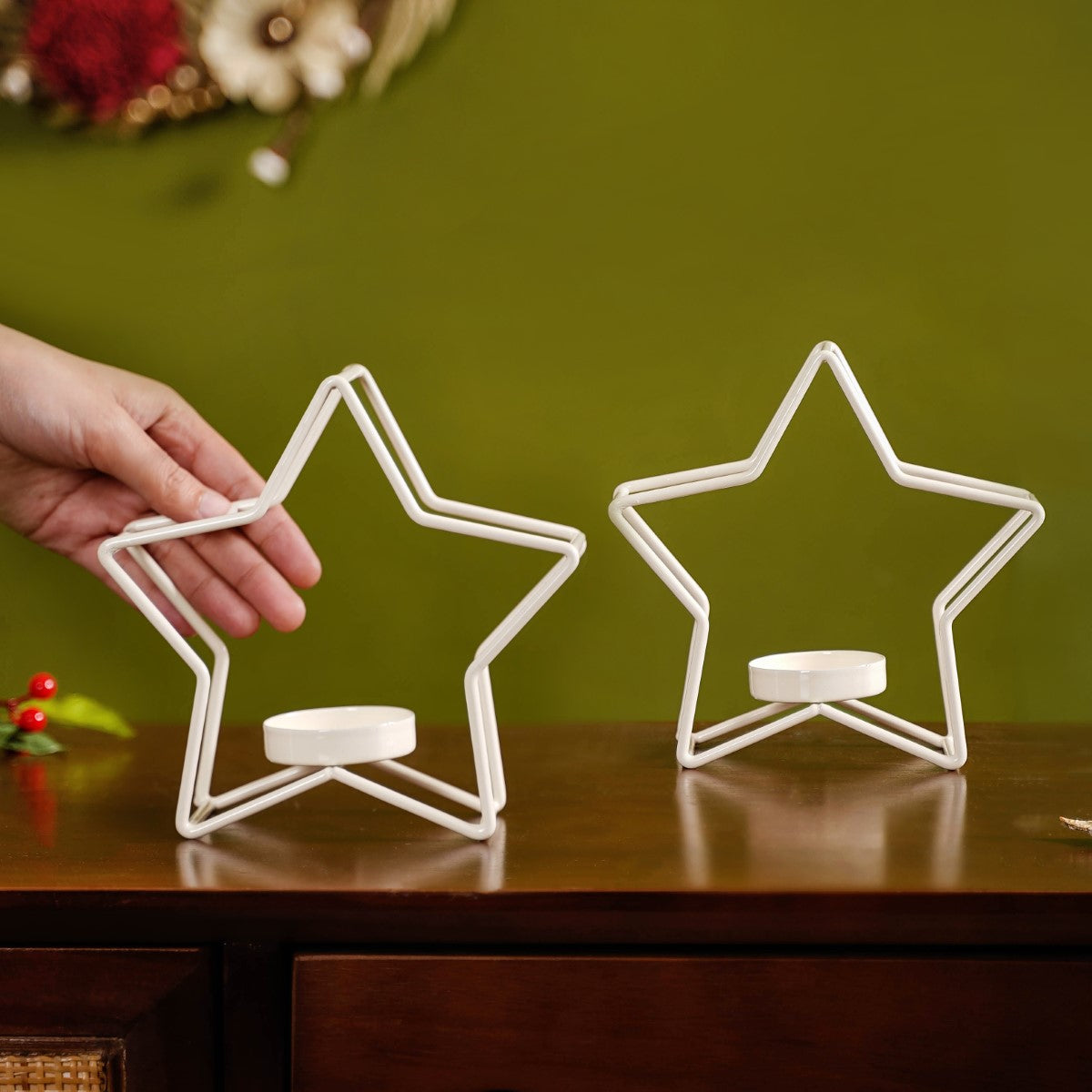 Star Candle Holder Set of 2 Off White