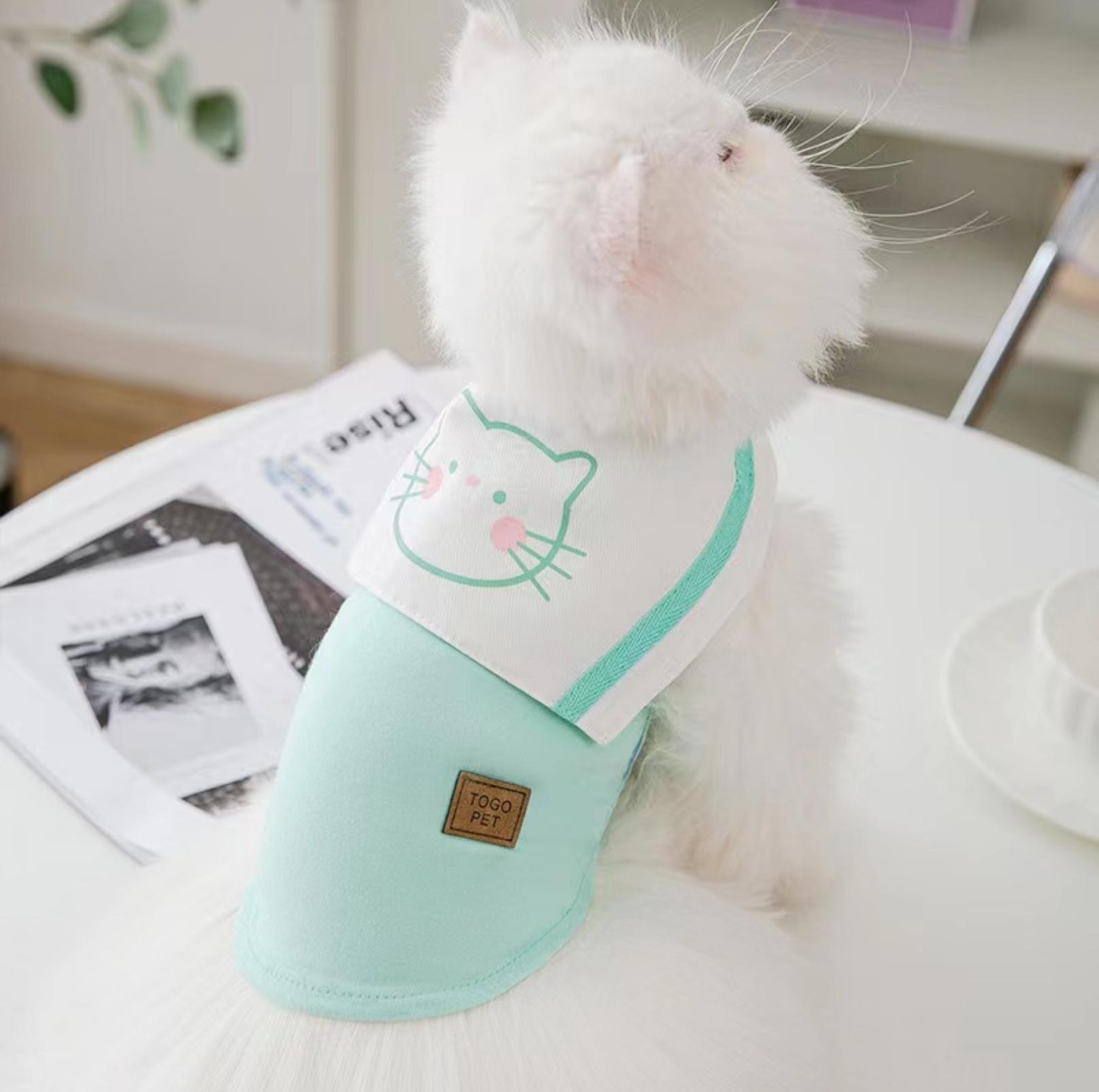 Summer Pet Vest with Naval Collar & Kitty Print