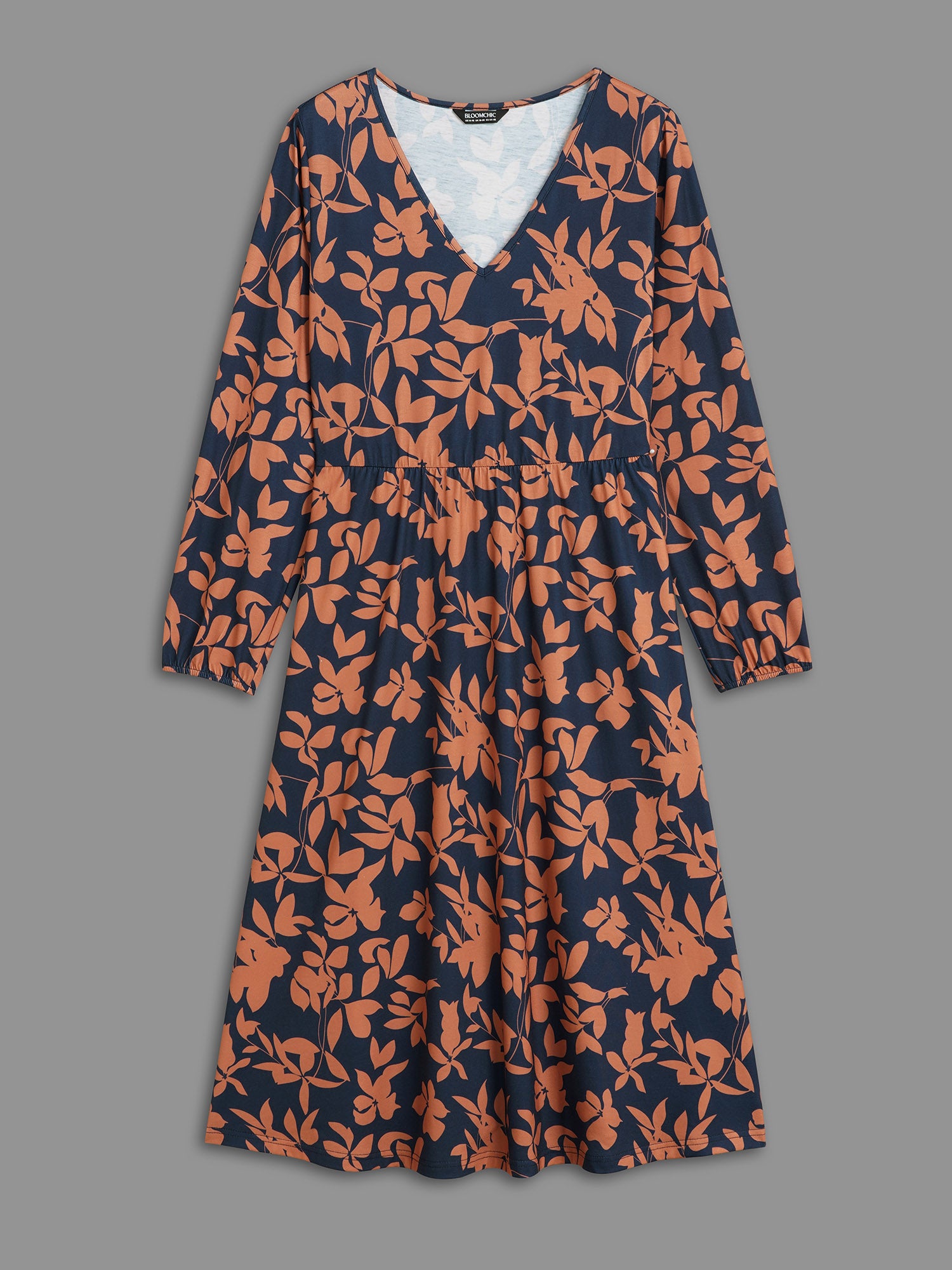 Autumn Leaves Print Fit-and-Flare Midi Dress