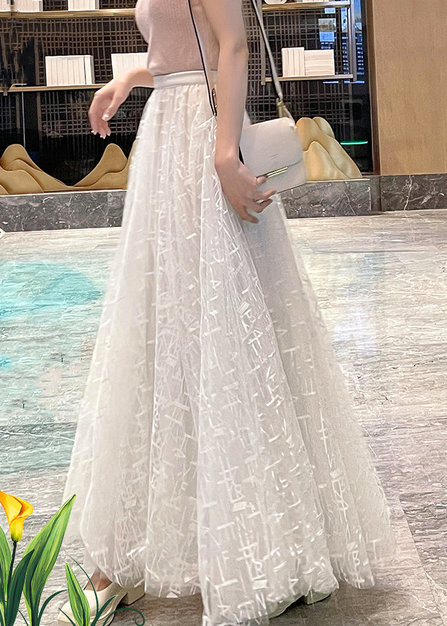 Black Graphic Elastic Waist Tulle Skirts Summer