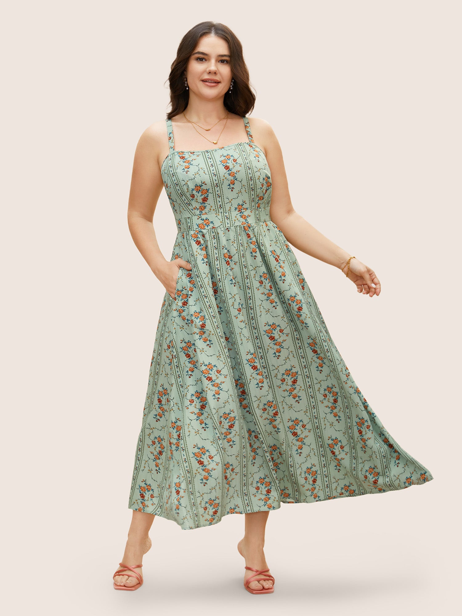 Boho Print Square Neck Maxi Cami Dress