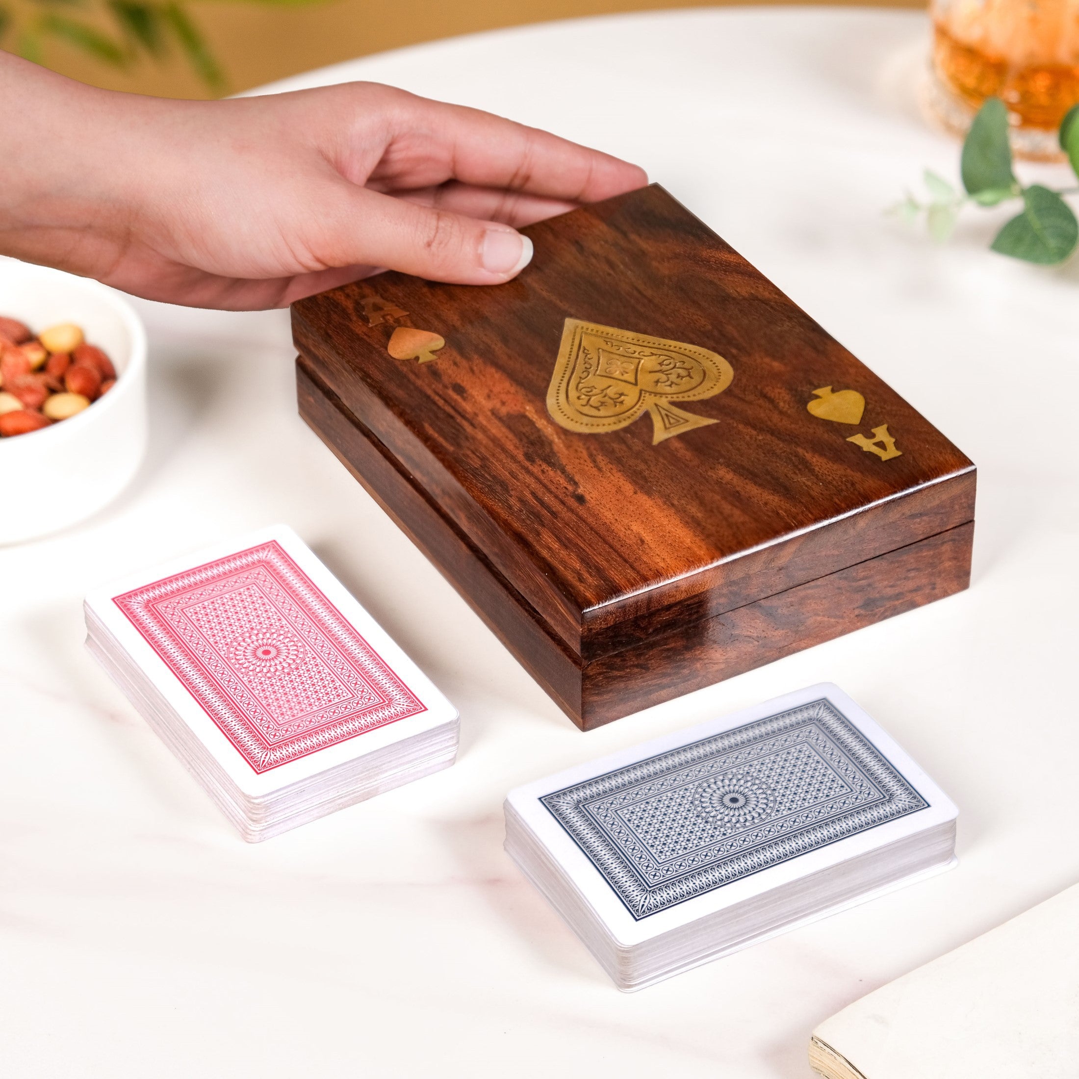 Ace Wooden Card Box With 2 Card Decks