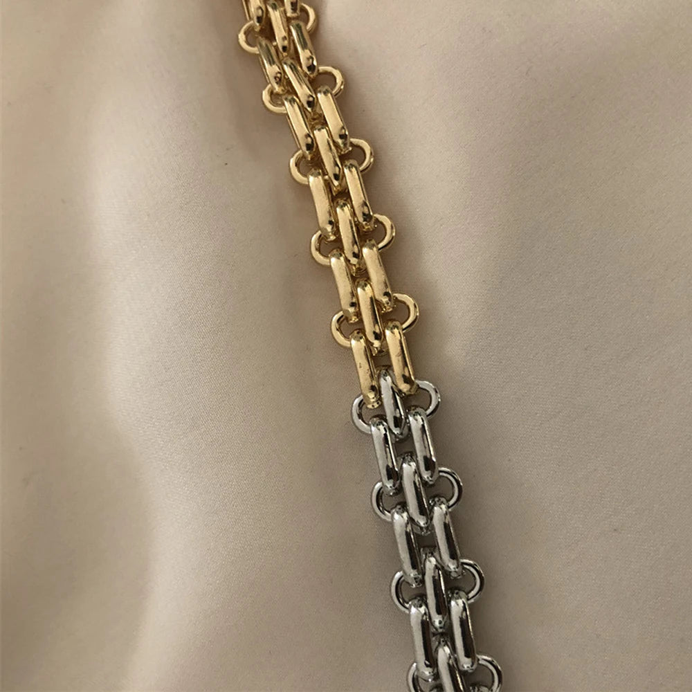 Chunky Two Tone Textured Circle Clasp Bracelet