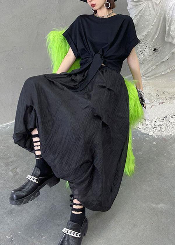 Italian Black Chiffon Summer Casual Skirts Tiered