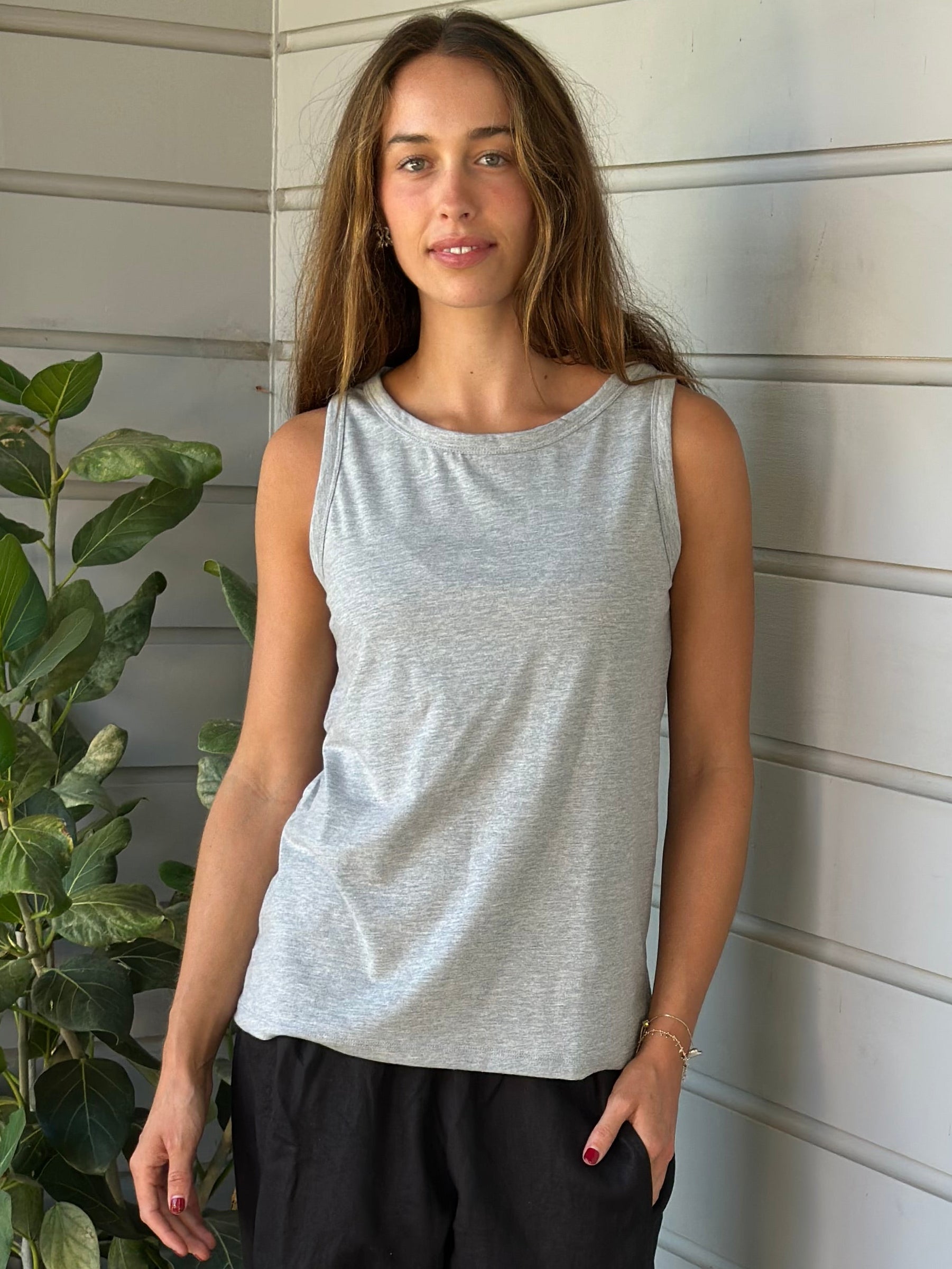 vera tank - grey marle cotton