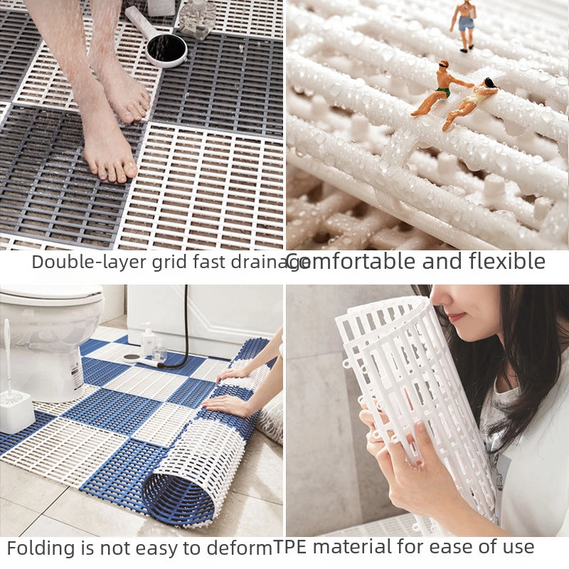 New Striped Bathroom TPE Anti-fall Mat Stitching Anti-slip Mat Waterproof Hollow Mat Toilet Floor Mat