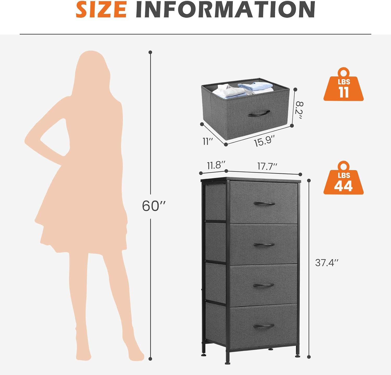 Nightstand Small Bedroom Dresser with 4 Fabric Drawers