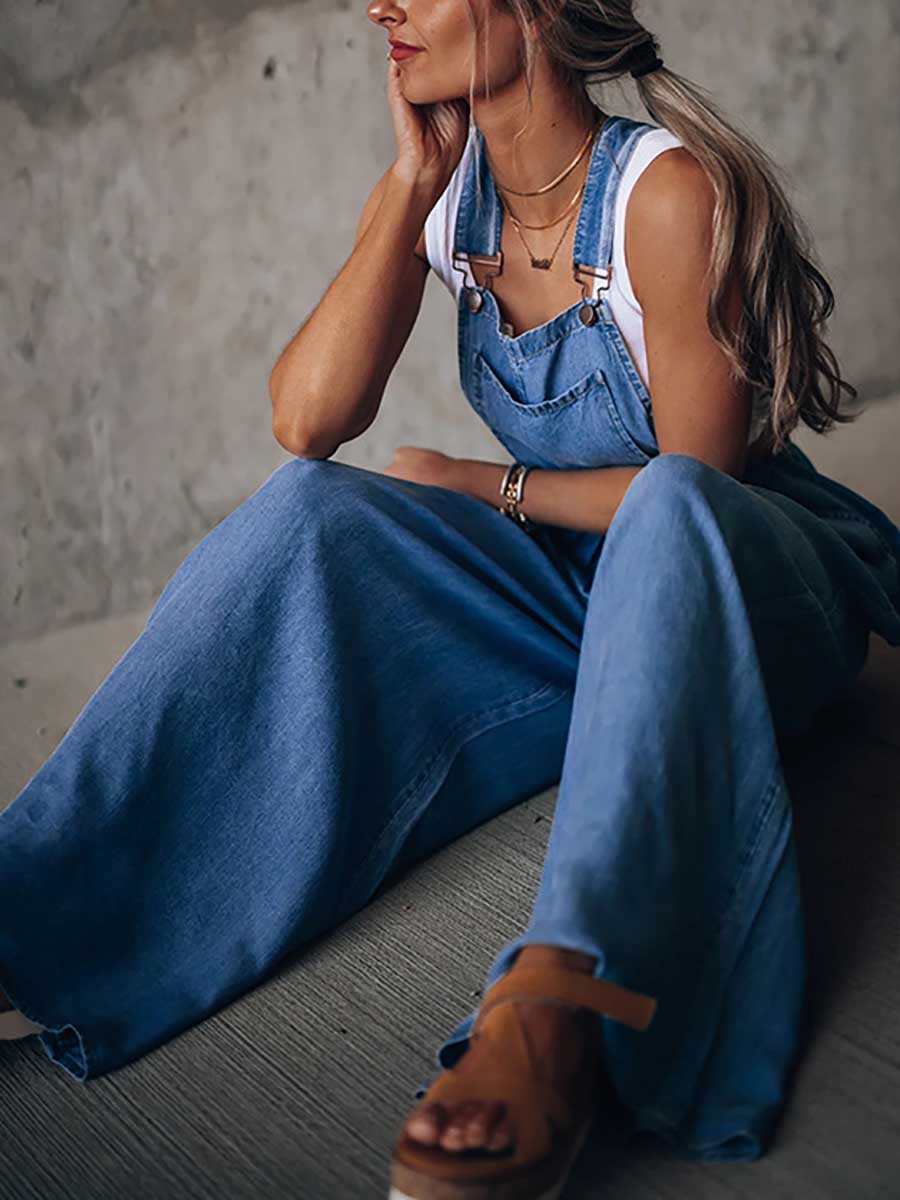 Loose Sleeveless Denim Back Pants