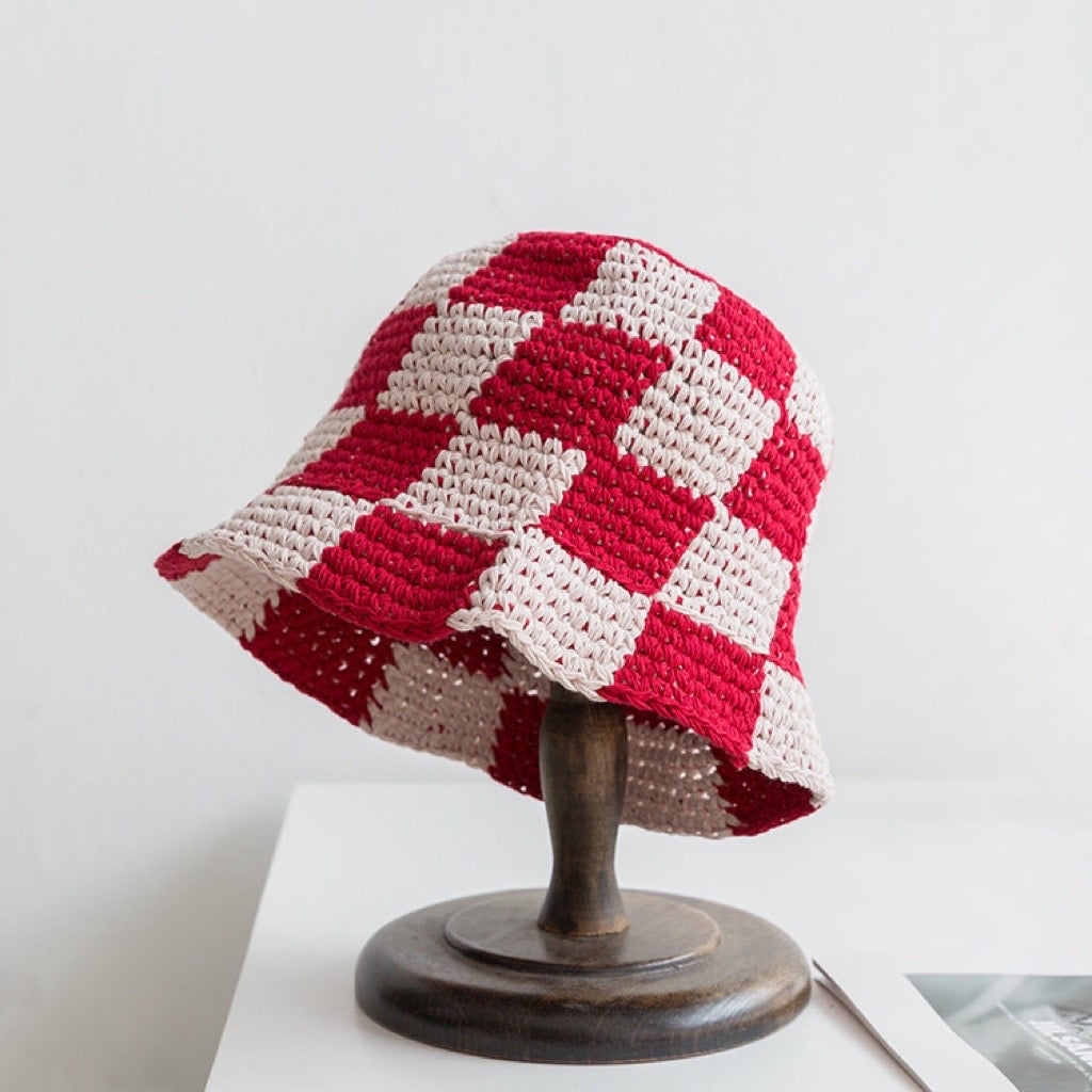 Checkered Crochet Bucket Hat