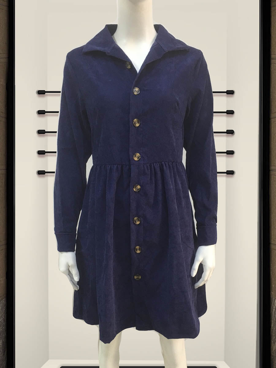 Single-Breasted Long-Sleeved Dress(4 colors)