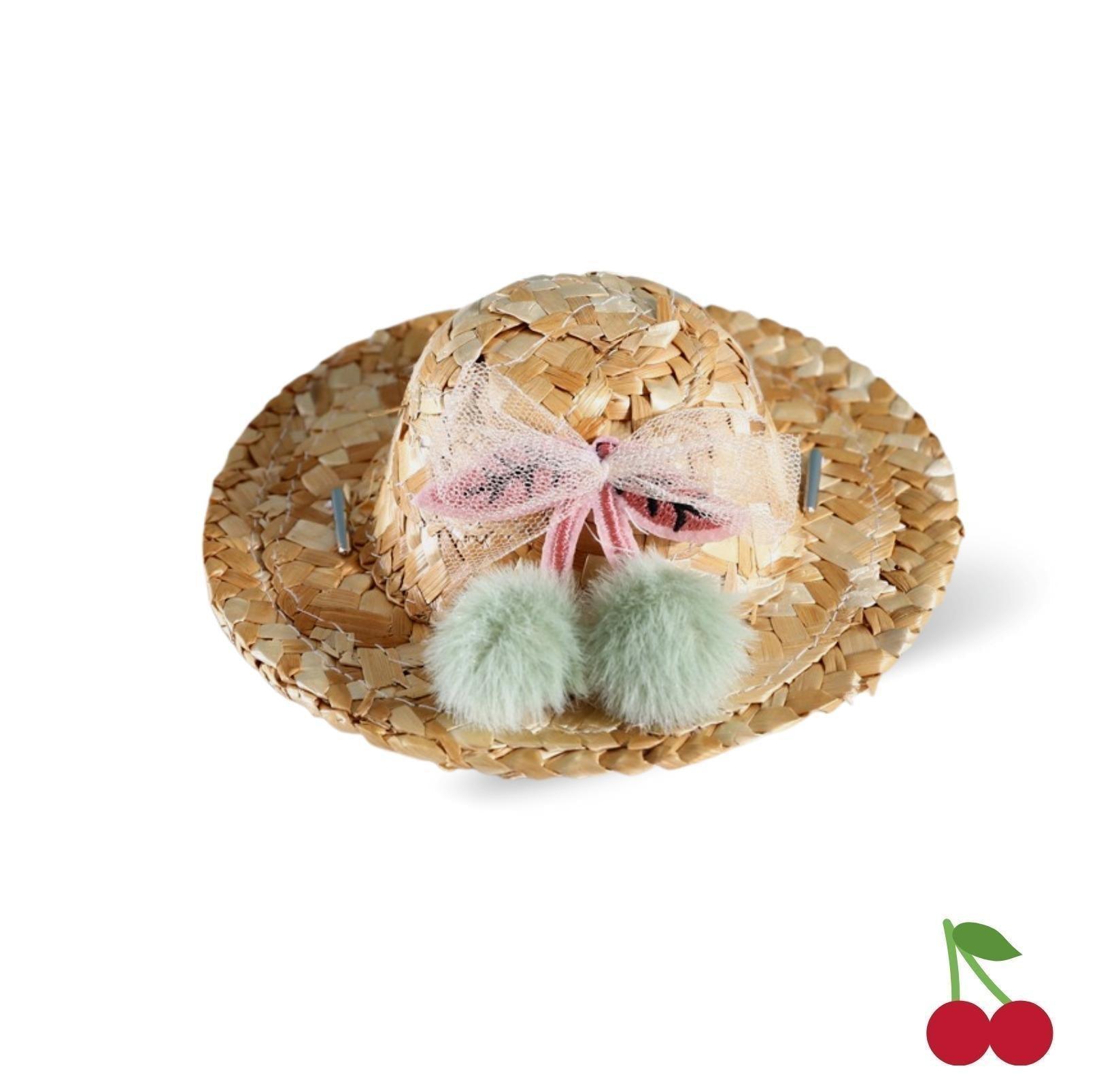 Cute Fur-ball Cherry Style Pet Straw Hat