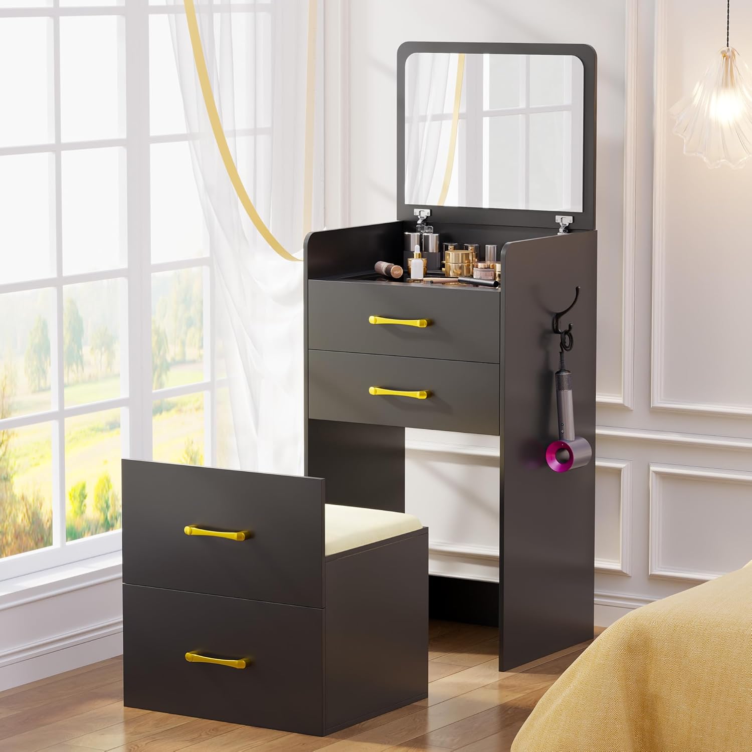 3 in 1 Vanity Desk with Flip Top Mirror for Bedroom