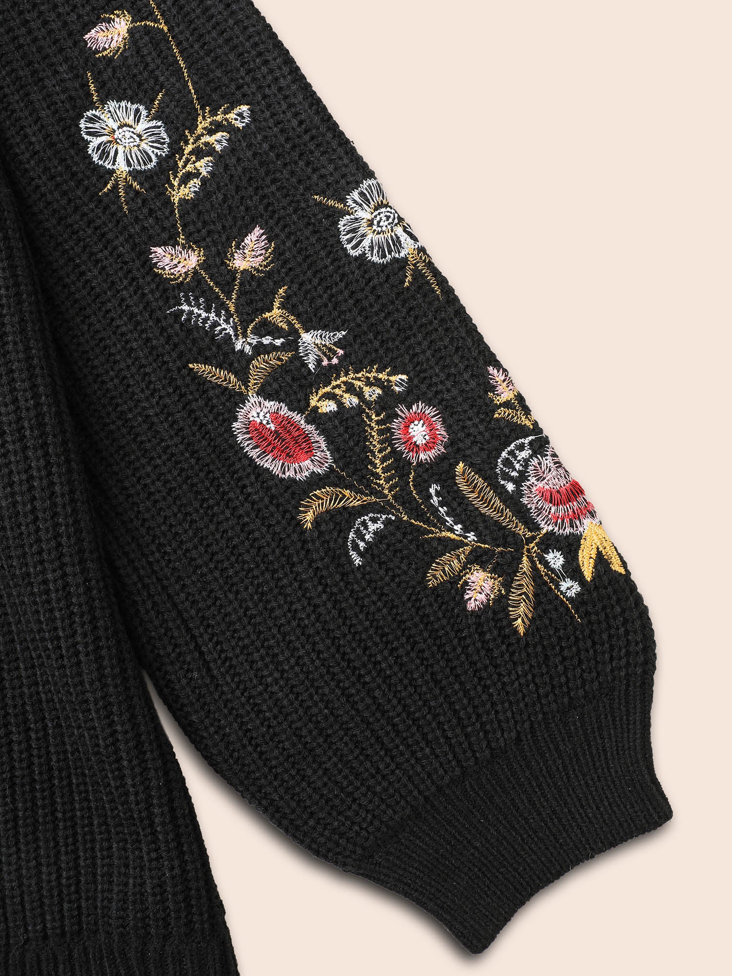 Floral Embroidered Drop Shoulder Sleeve Pullover