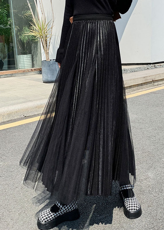 Black Patchwork tulle Skirts Spring