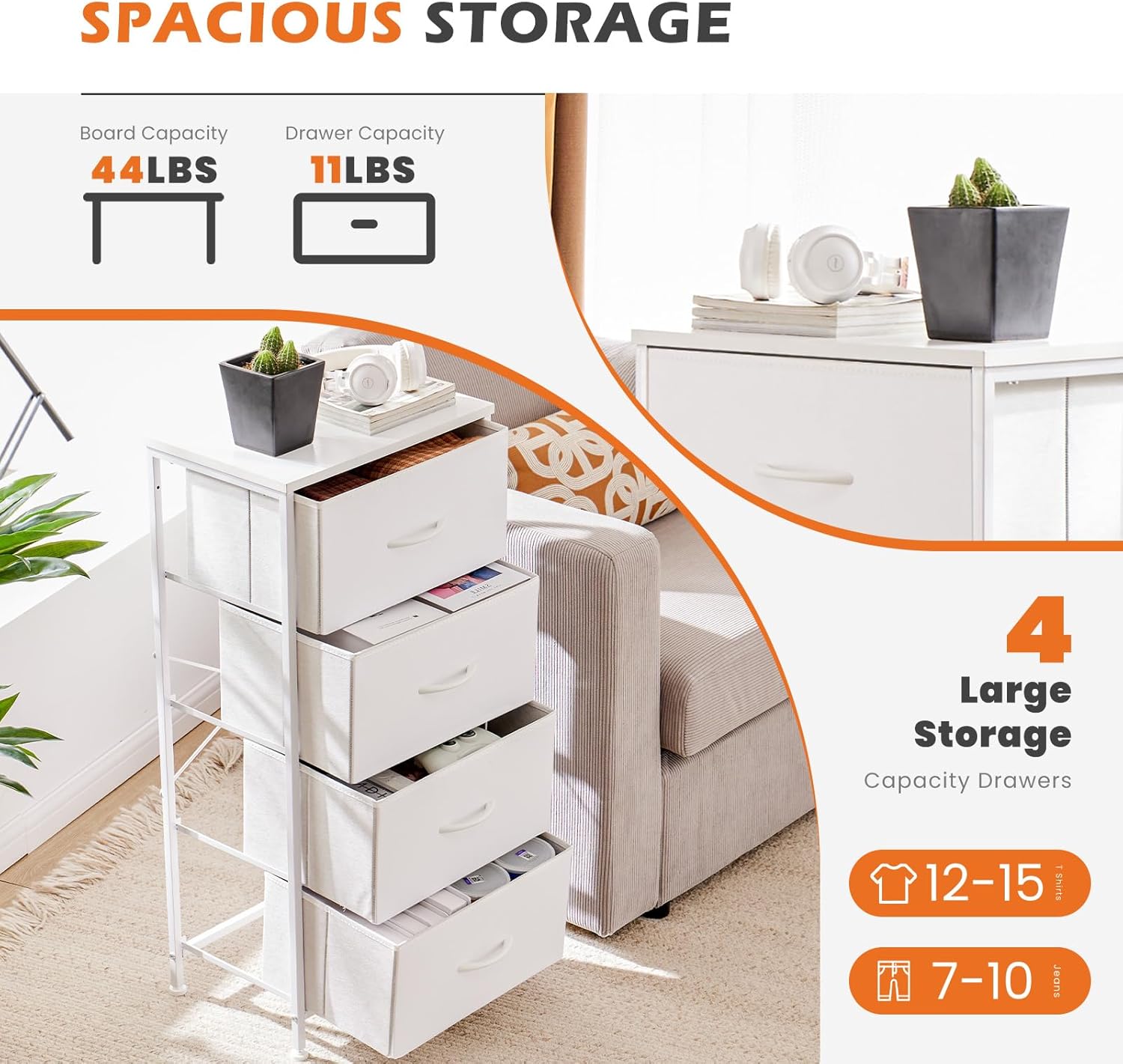 Nightstand Small Bedroom Dresser with 4 Fabric Drawers