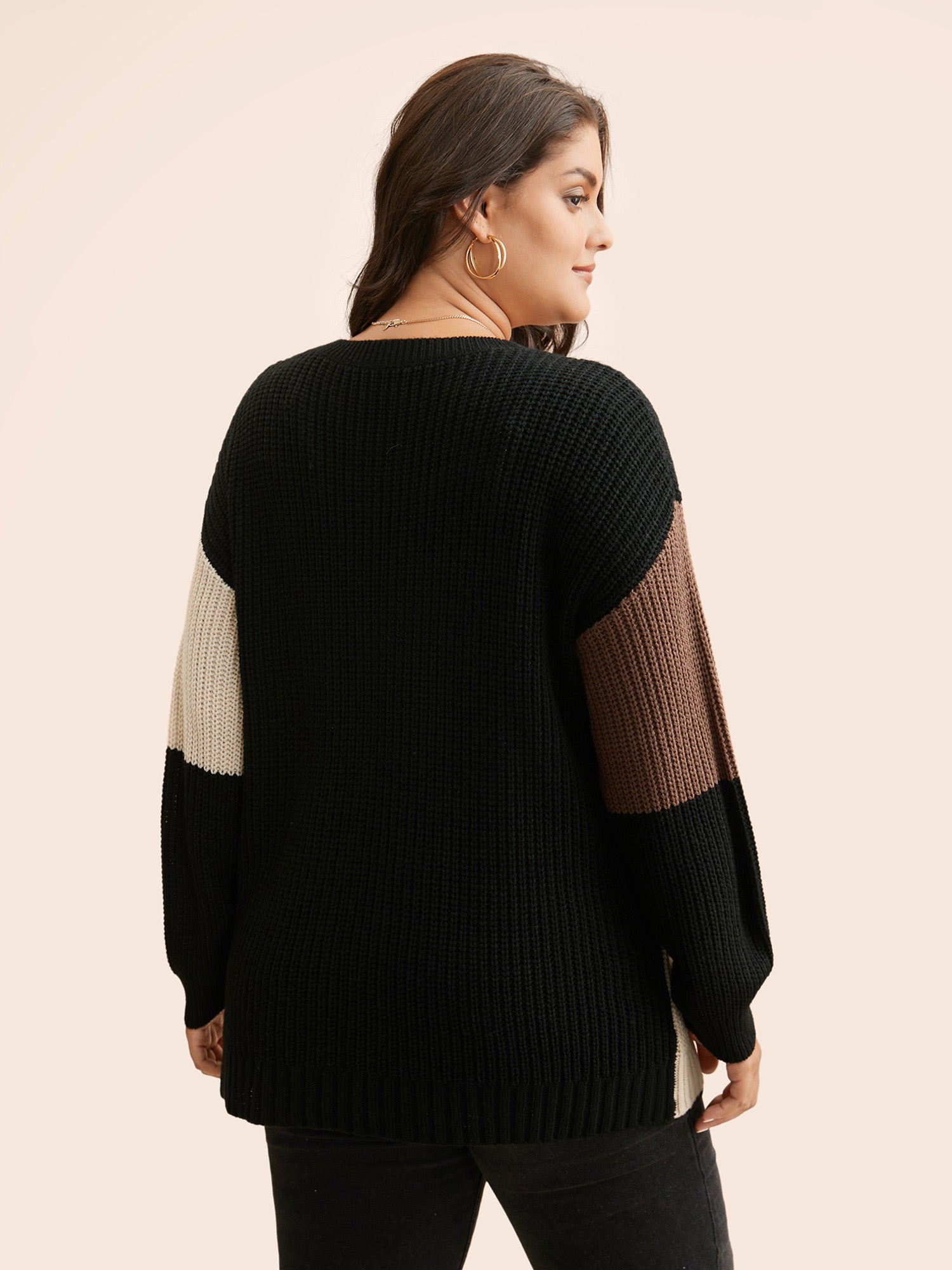 Colorblock Contrast Drop Shoulder Pullover