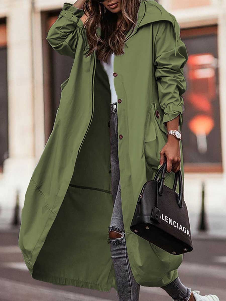 Large Lapel Mid-Length Trench Coat Jacket