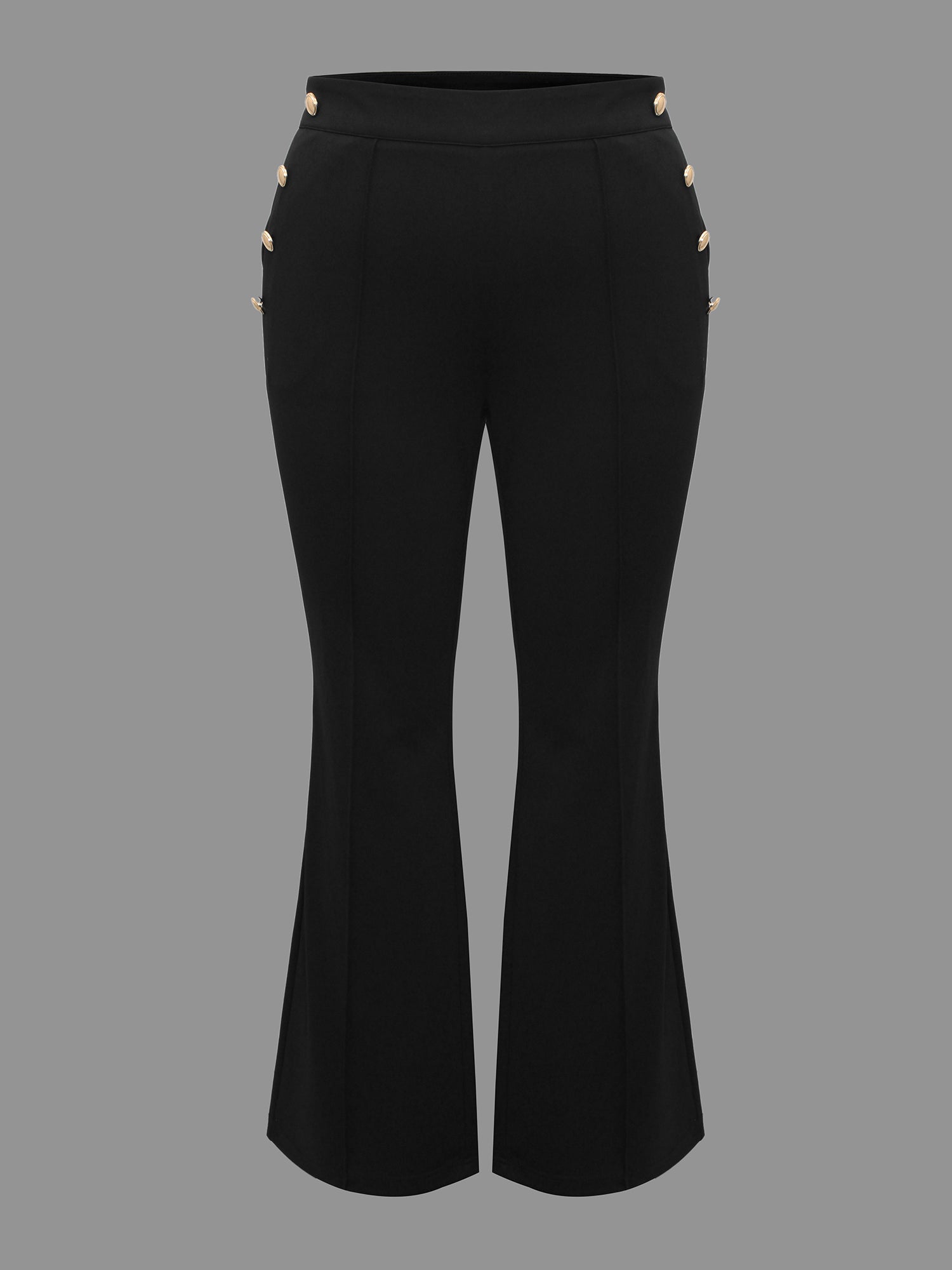 Stretchy Woven Button Detail Bootcut Pants