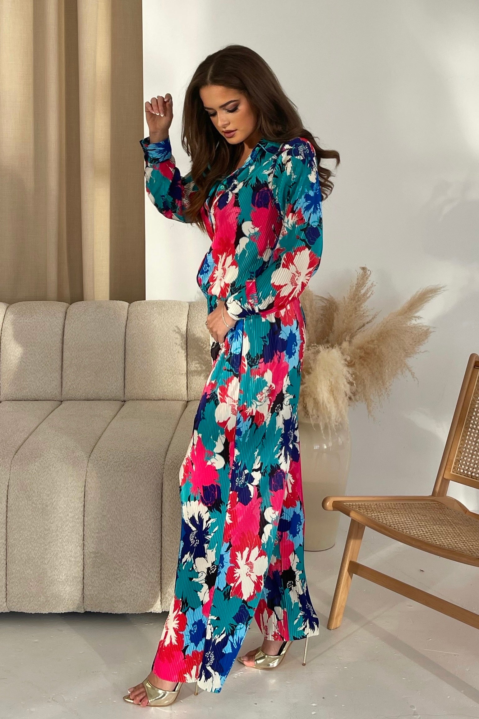 Esti Multi Plisse Shirt and Trouser Co-ord Set