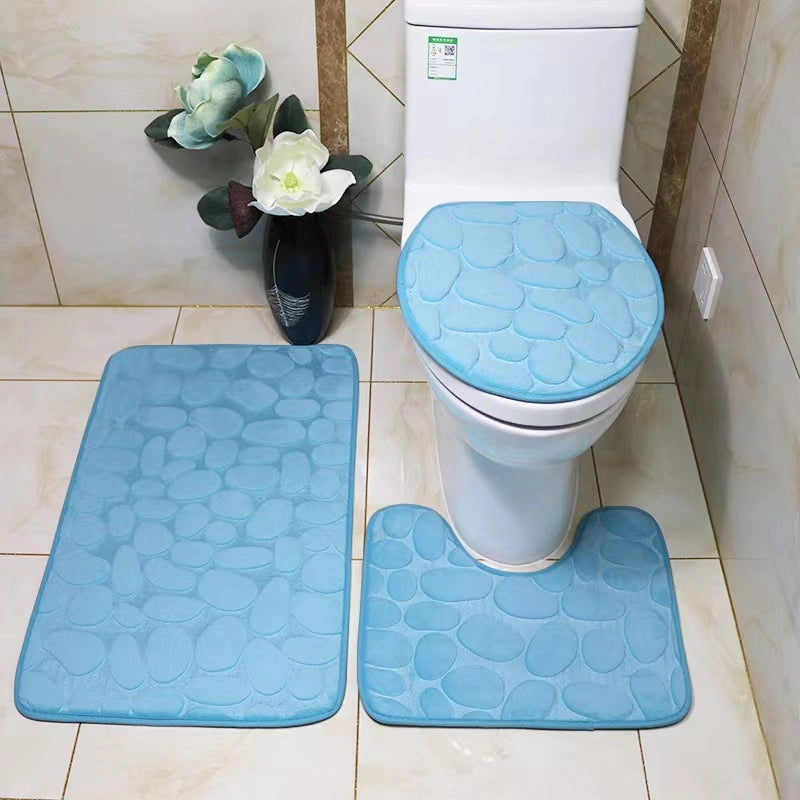 Pebble Pattern Toilet Three-piece Bathroom Absorbent Floor Mat Quick-drying Toilet Coral Velvet Floor Mat Toilet Non-slip Mat