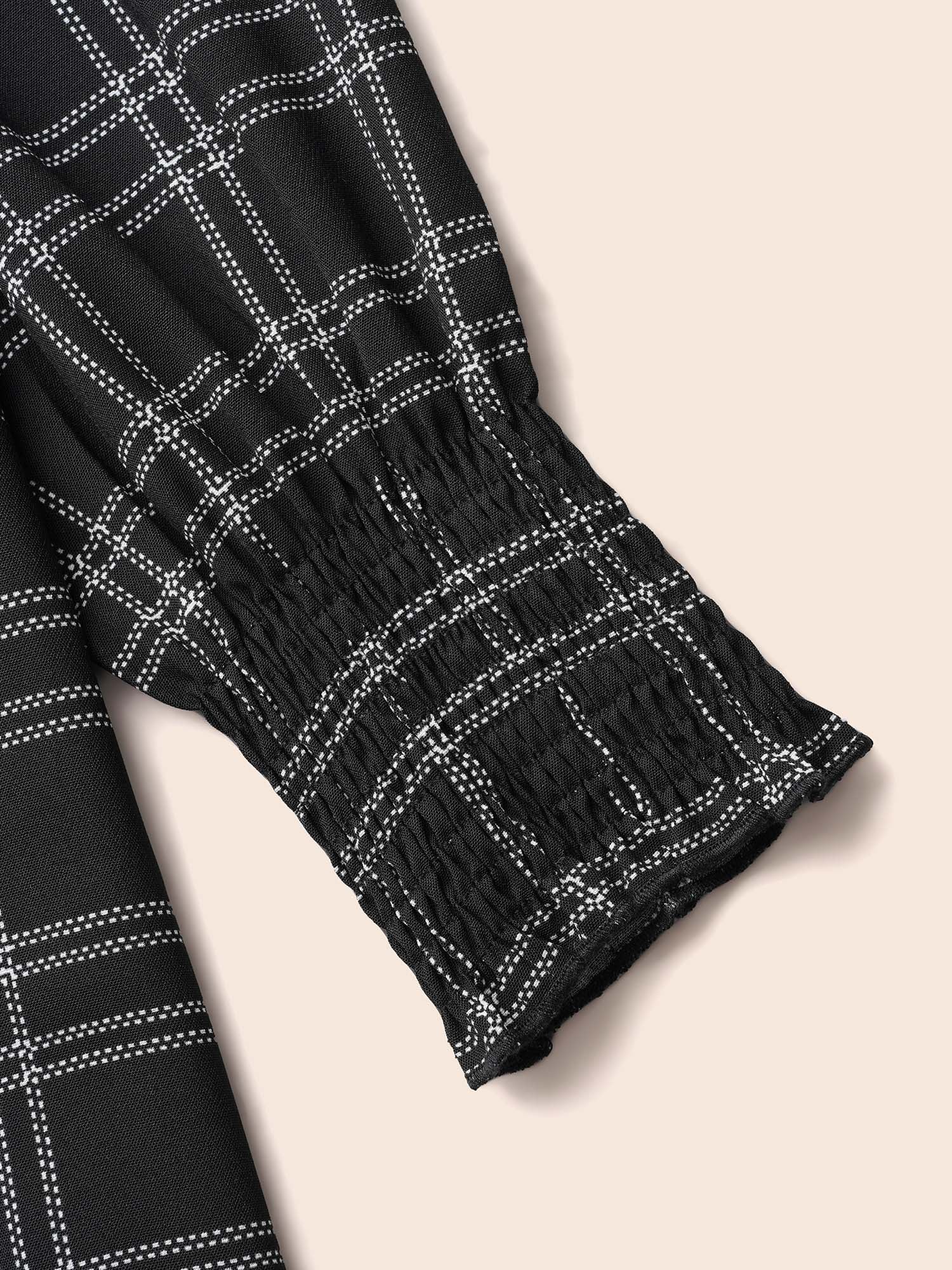 Plaid Gathered Lantern Sleeve Blouse