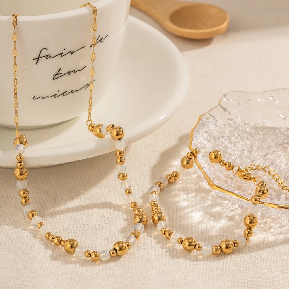 Vintage Inspired Contrast Gold Bead Bracelet and Necklace Set