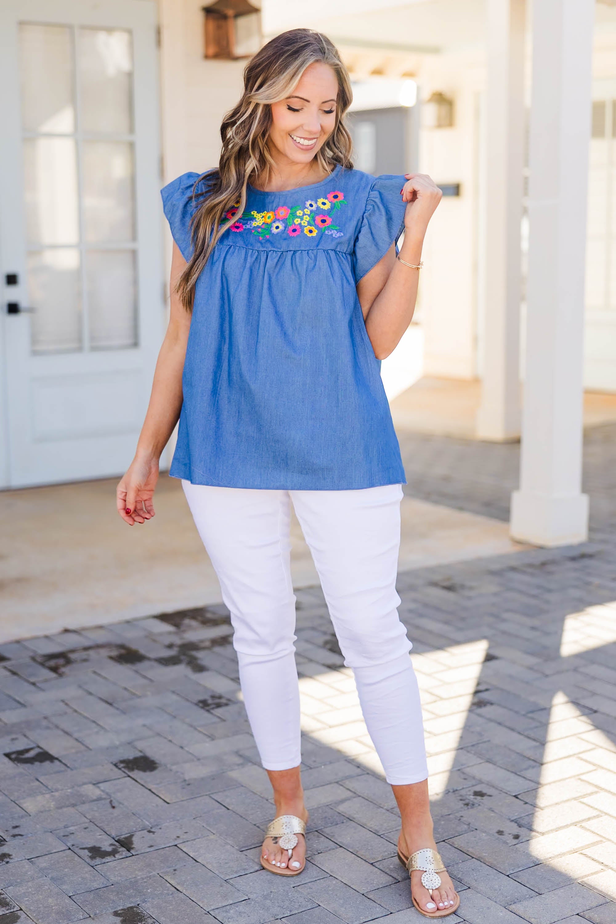 Let's Go For A Picnic Top. Light Blue