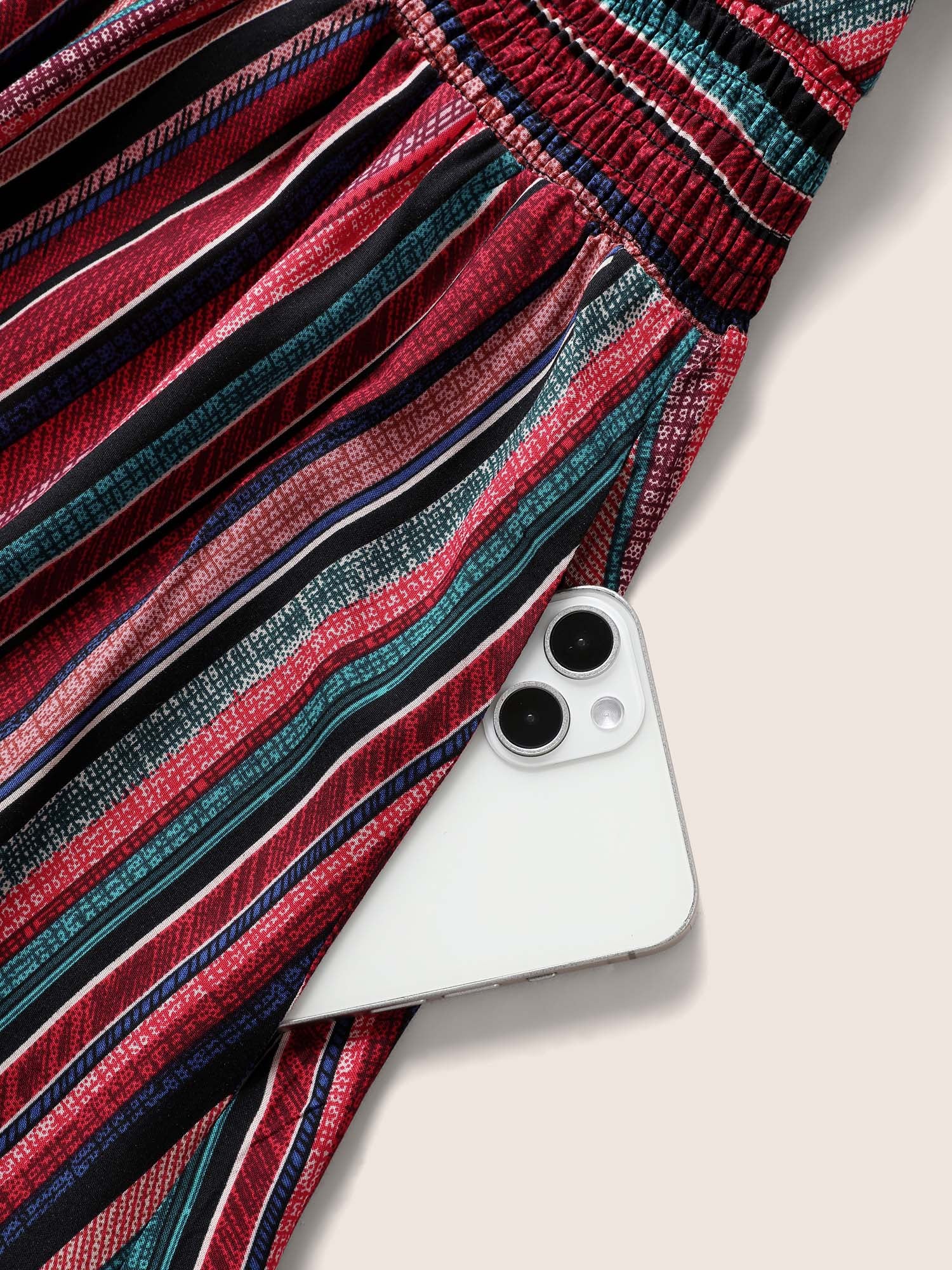 Striped Contrast Dolman Sleeve Shirred Pocket Split Flutter Dress