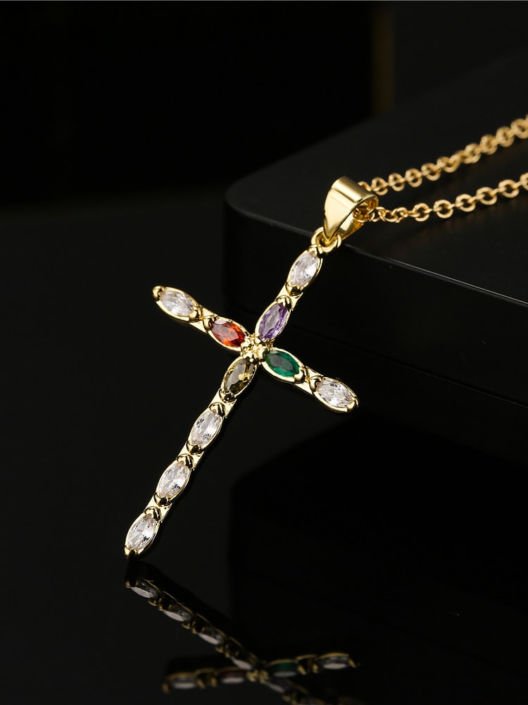 Cubic Zirconia Cross Pendant & Chain