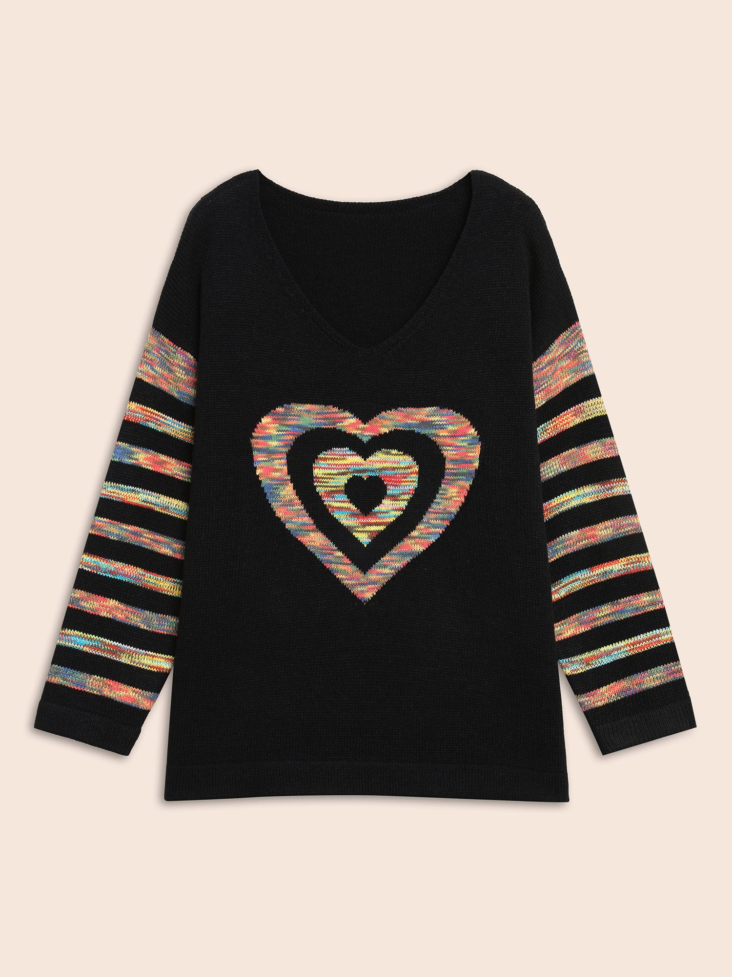 Contrast Heart Jacquard Drop Shoulder Pullover