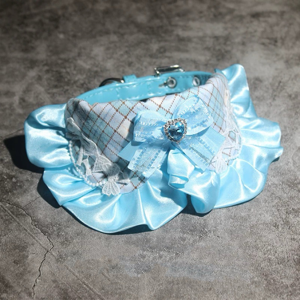 Lace Plaid Bow Pattern Dog Cat Bib Collar