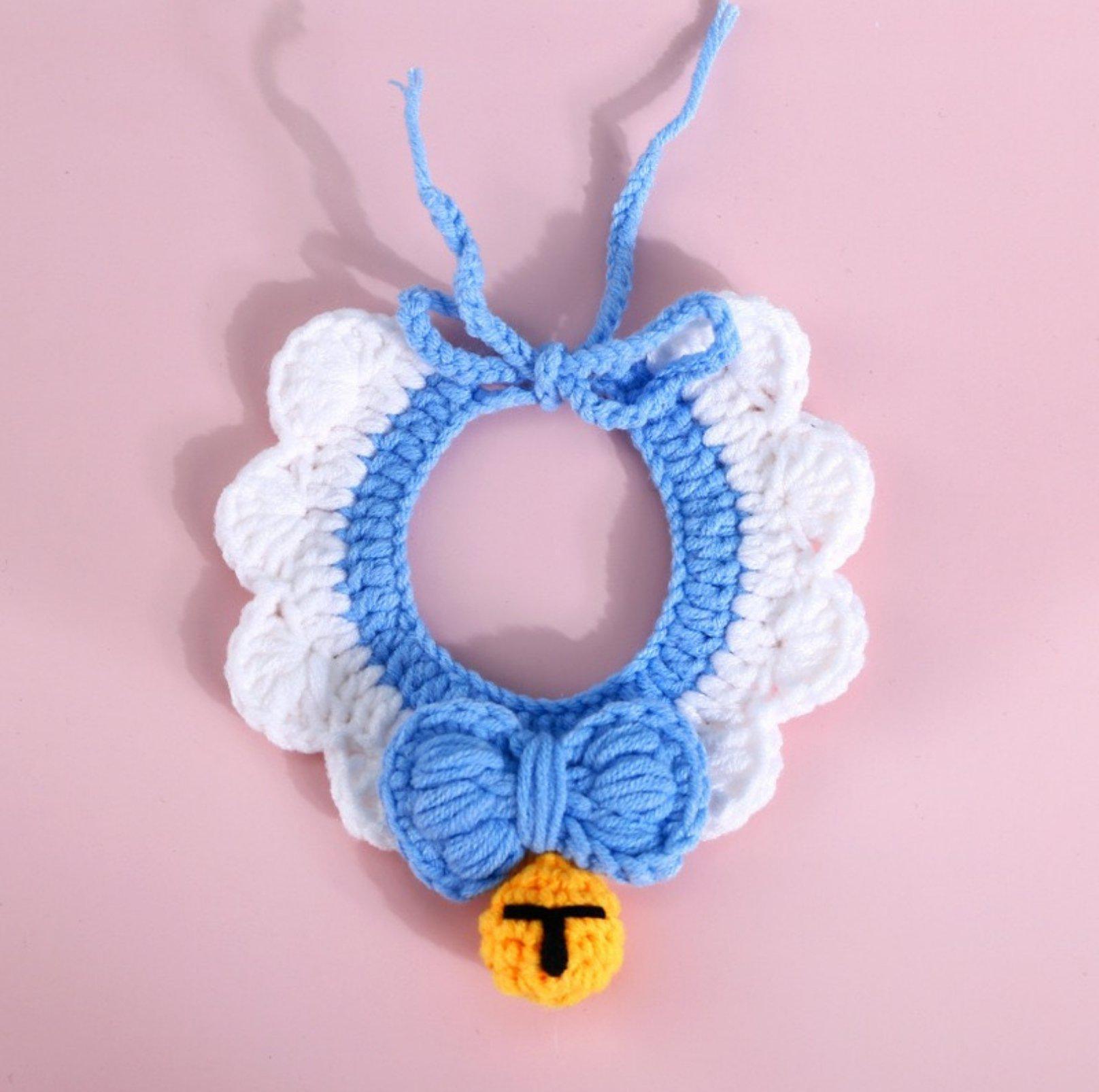 Knitted Pet Bow Bells Adjustable Bib Necklace