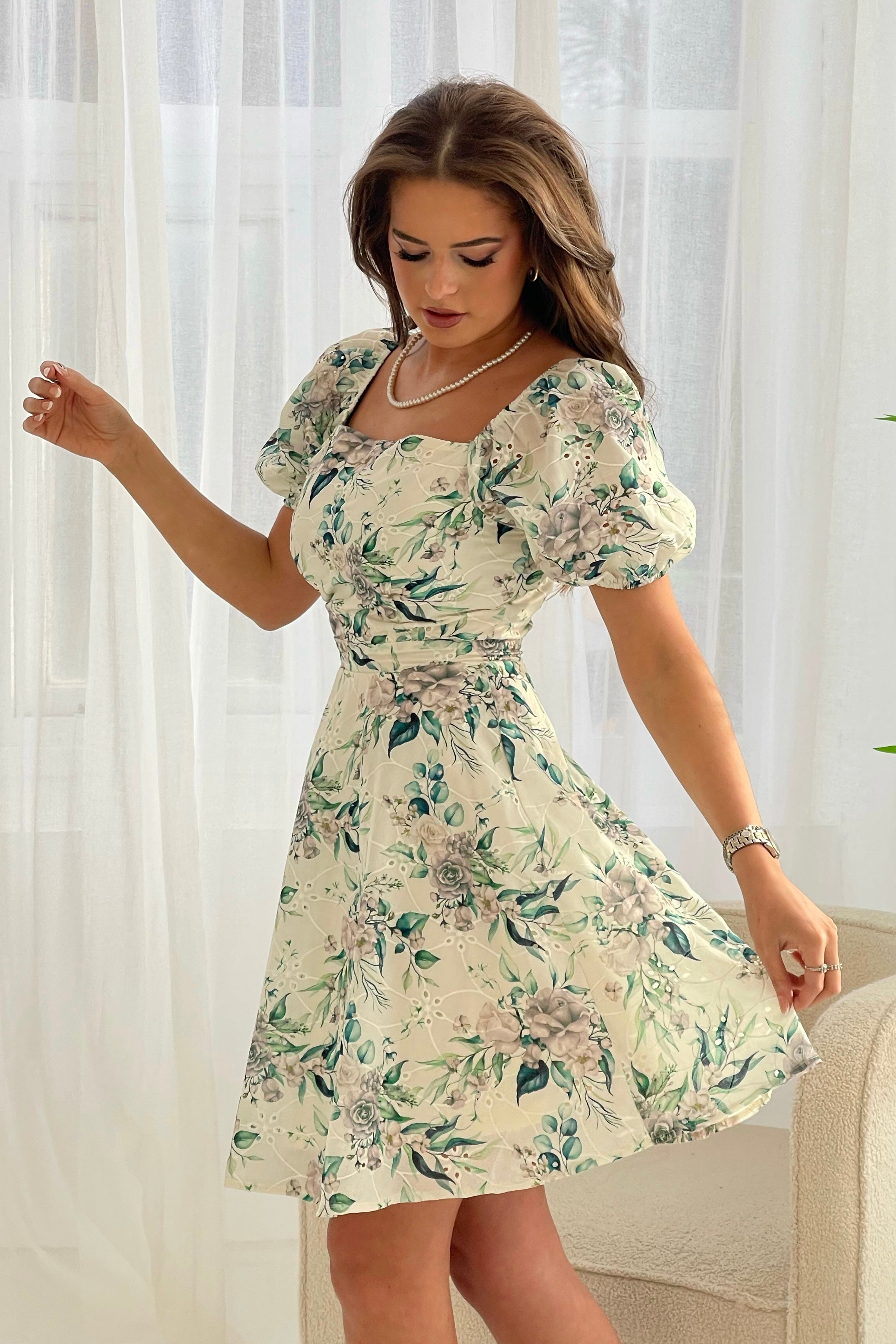 Hallie Cream Floral Broderie Anglaise Mini Dress