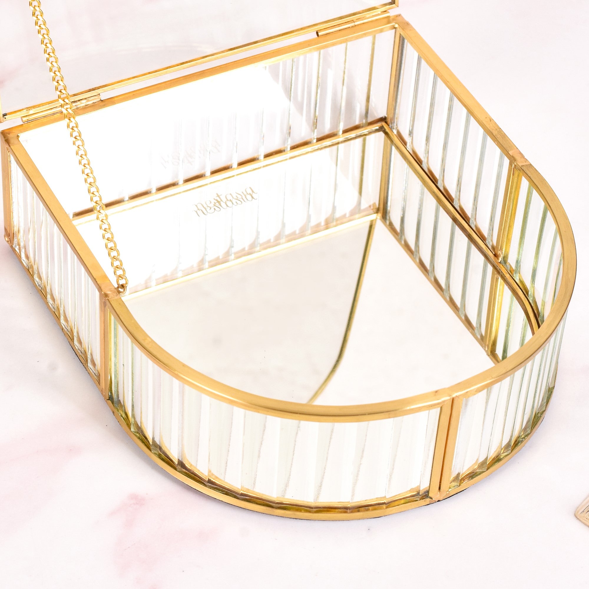 Vintage Gold Glass Jewellery Box