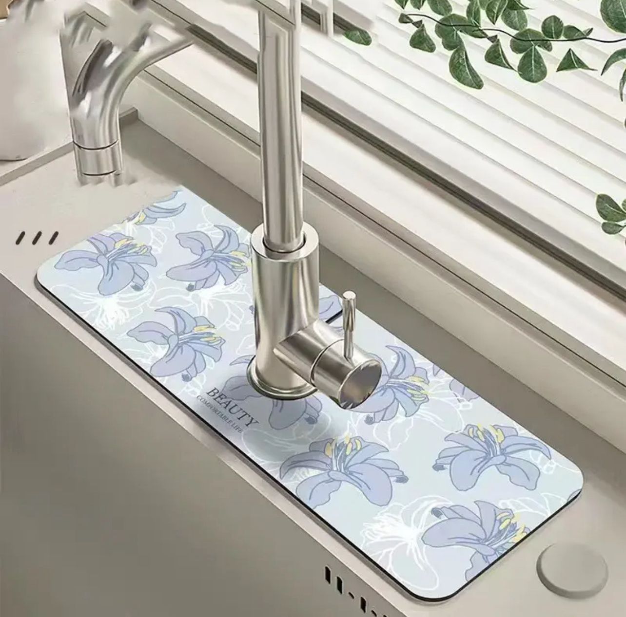 Kitchen Sink Splash Guard Faucet Drain Mat Super Absorbent Non-Slip Sink Drain Pad