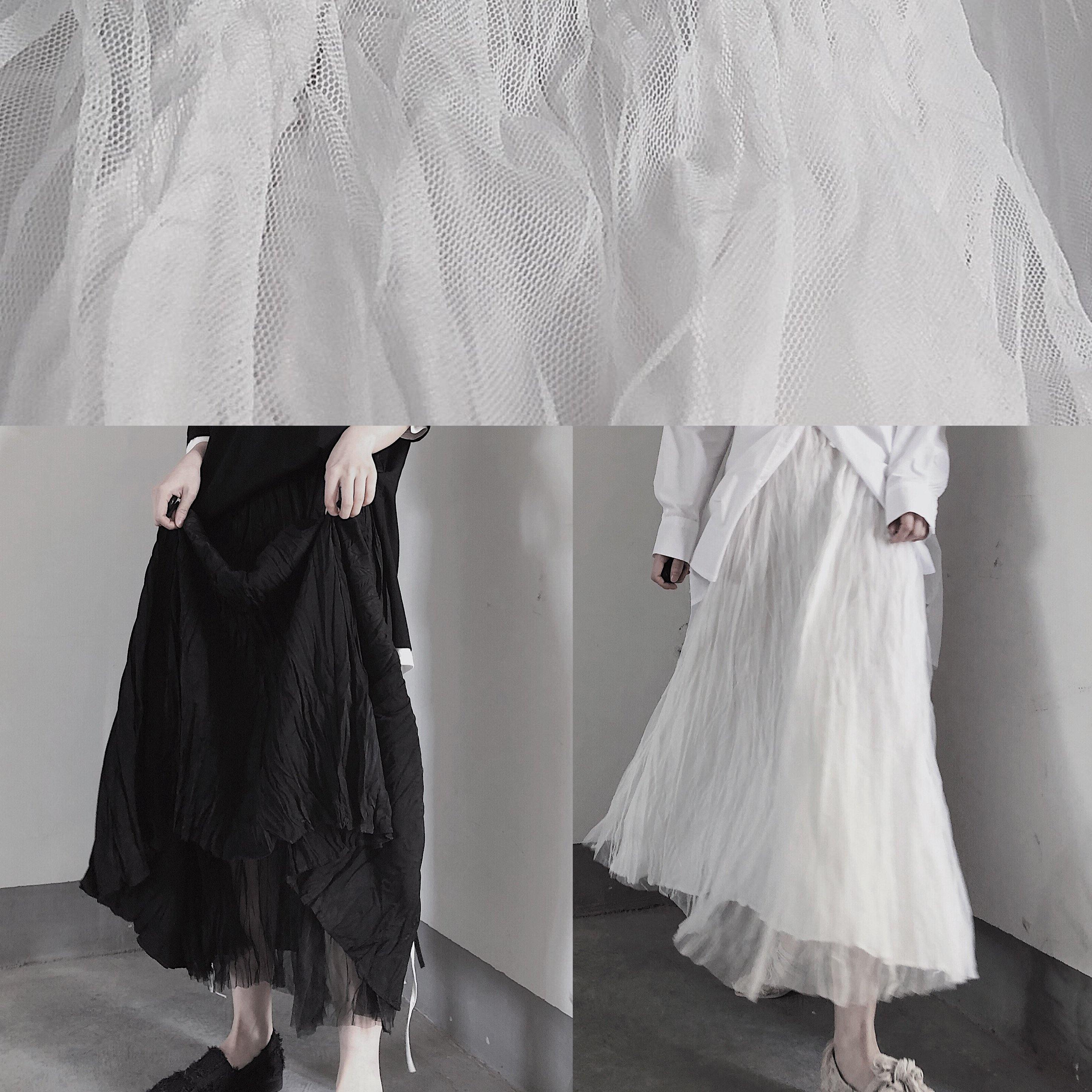 BLACK PLEATED Double Layer Design With Elastic Waist Skirt On Both Sides