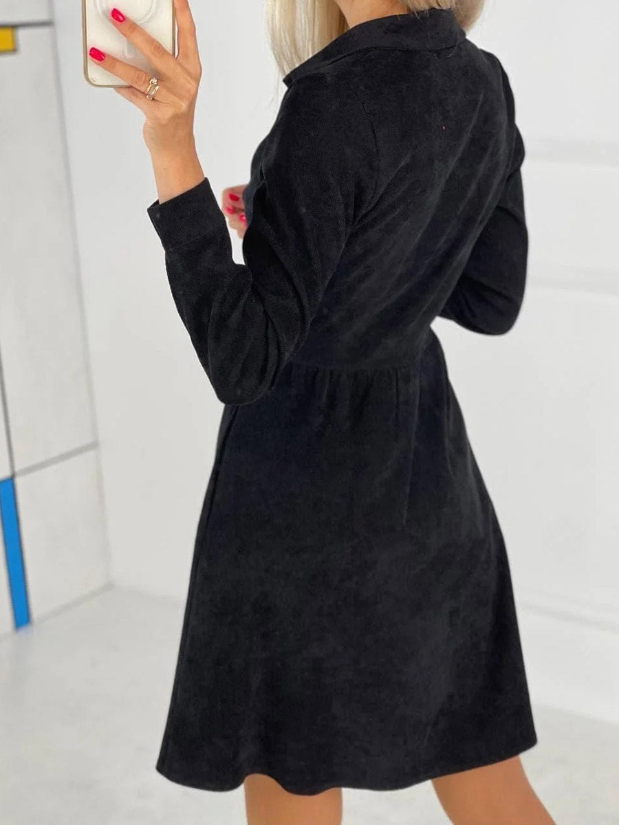 Single-Breasted Long-Sleeved Dress(4 colors)