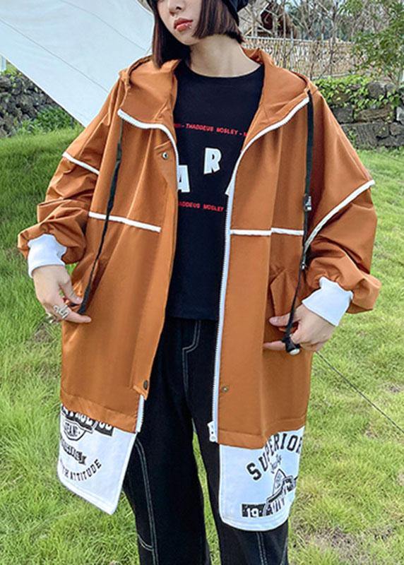 Unique Caramel Pockets Button Zippered Fall Patchwork Long sleeve Coat