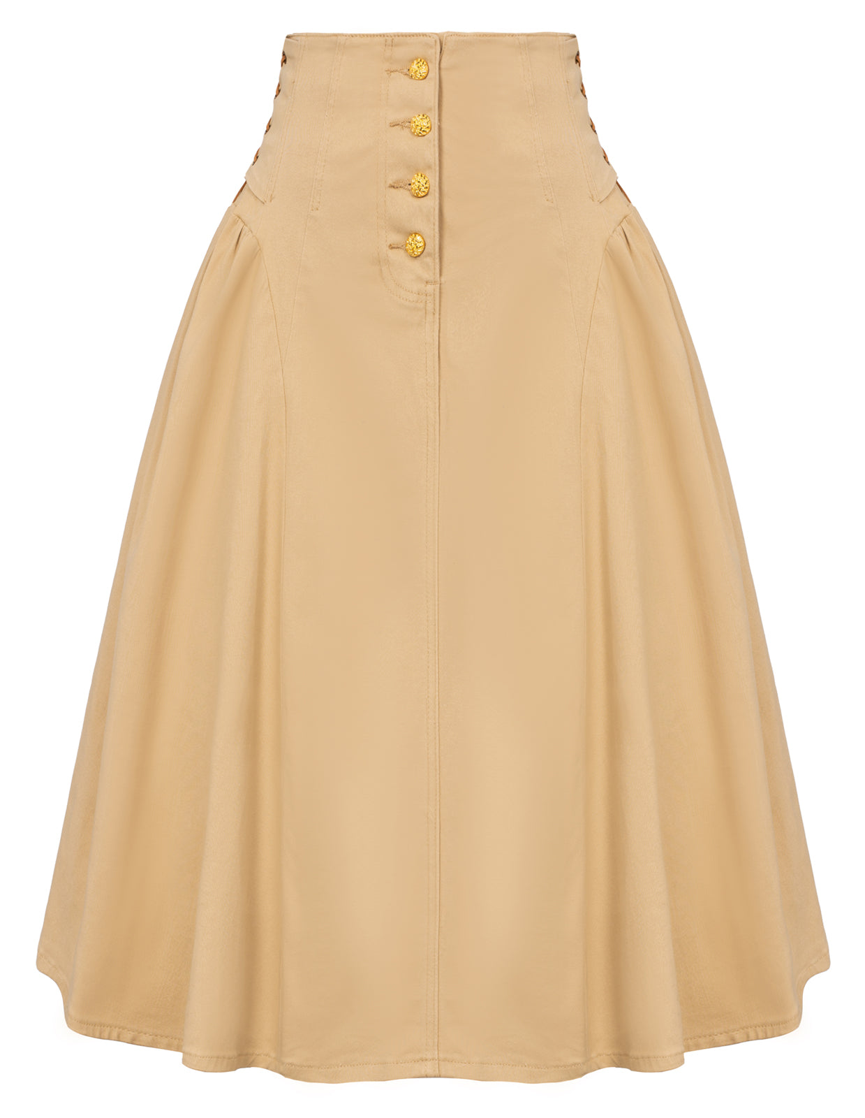 Vintage Midi Jean Denim Skirt for Women Button Front High Waist A Line Casual Flare Stretch