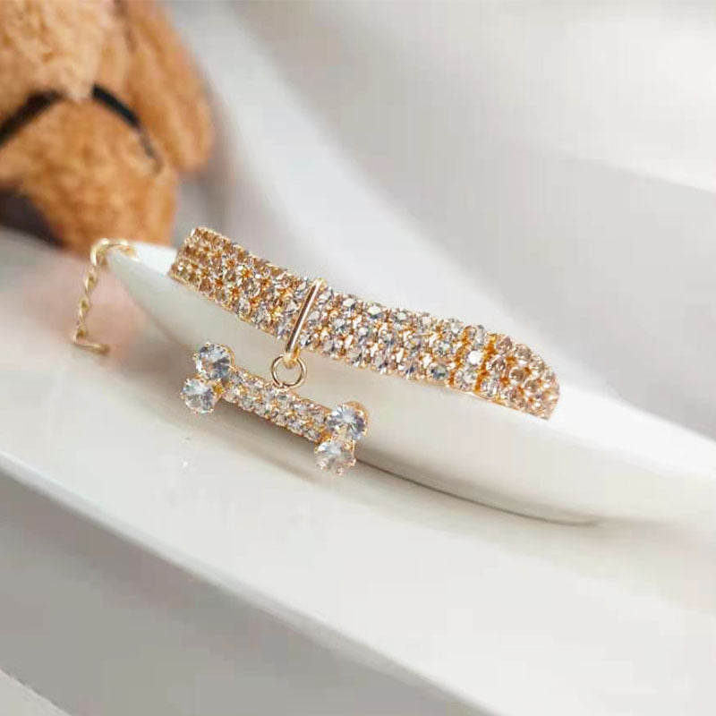 Rhinestone Bone Shaped Dog Collar