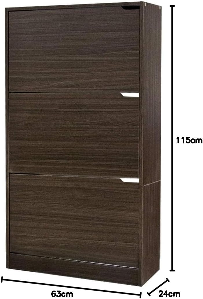 Wood Shoe Cabinet with 3 Doors, Shoe Cabinets, Retractable Handles, Double Depth, 63 x 24 x 115 cm