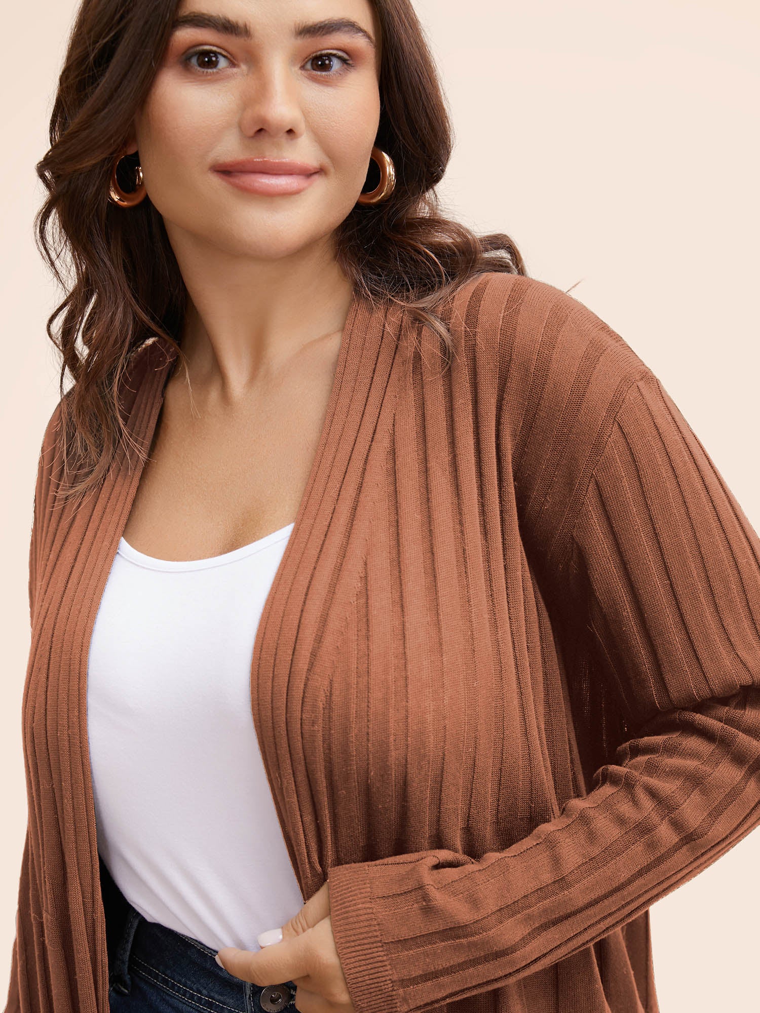 Plain Textured Kimono Collar Cardigan