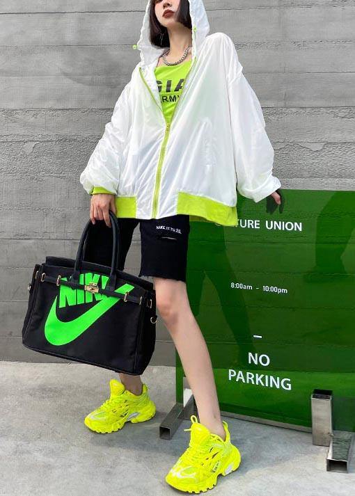 Unique White Pockets zippered Spring Hooded Jacket