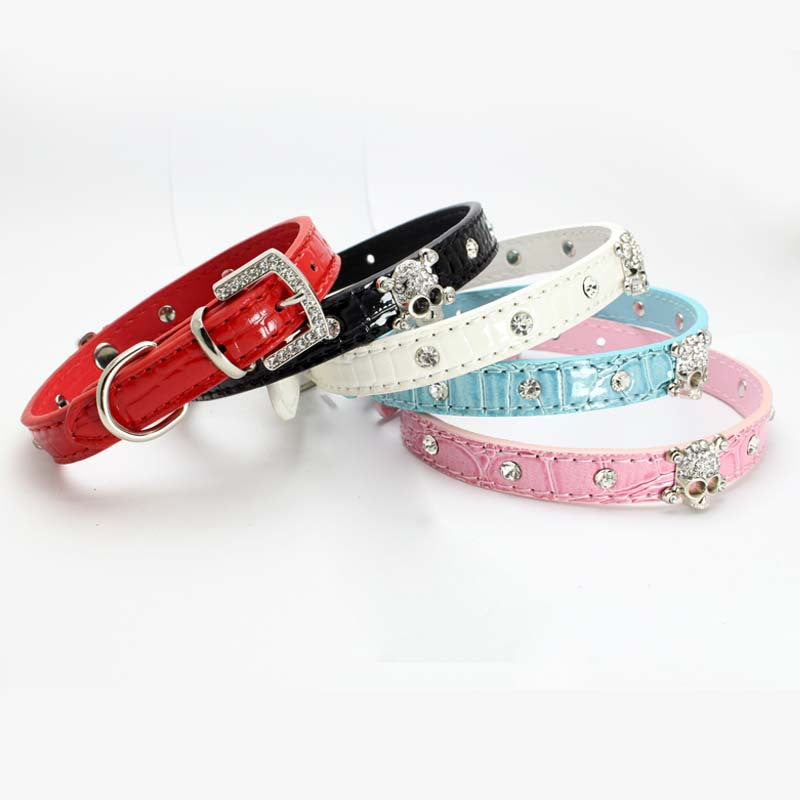 Rhinestone Skull Decor Dog Cat Collar