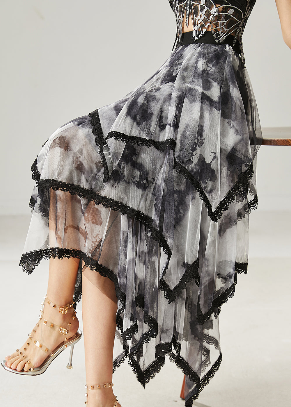Black Tie Dye Layered Tulle Skirt Summer