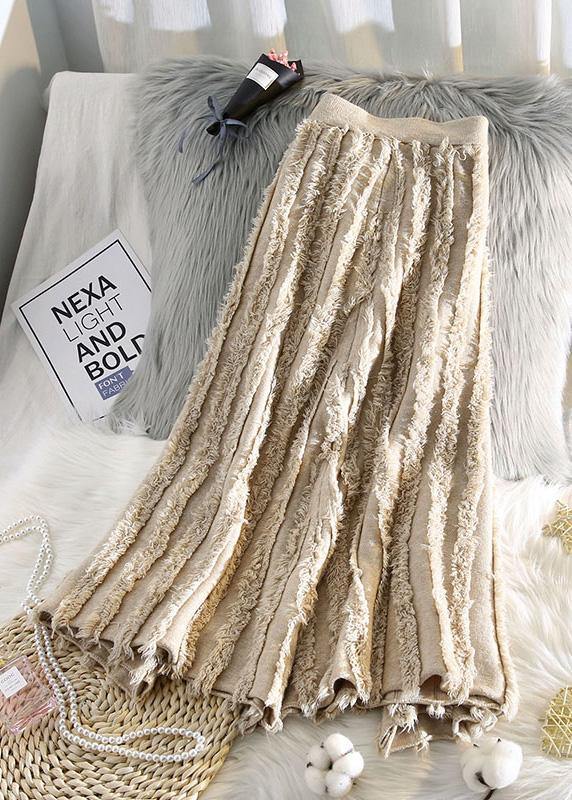 nude cotton skirt tassel elastic waist spring skirt