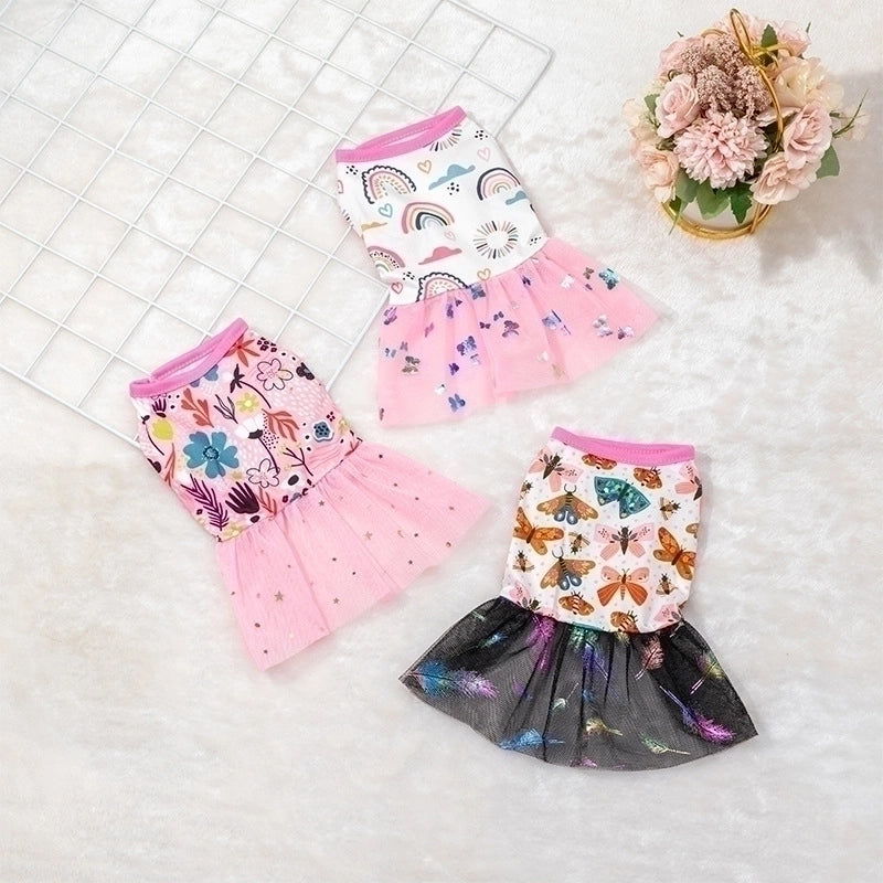 Princess Polyester Rainbow Flower Pet Clothing