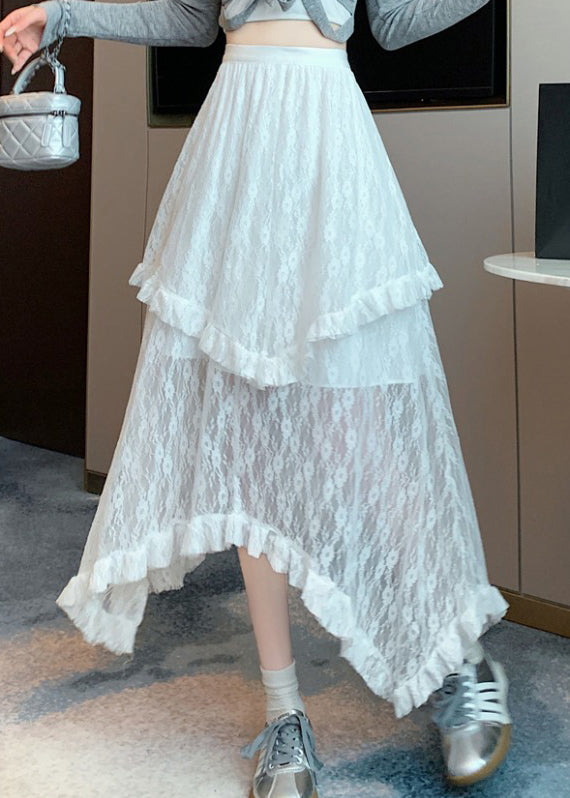 Black Asymmetrical Patchwork Lace Skirts Summer